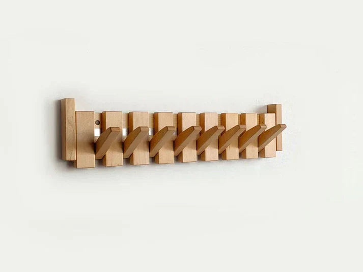Holz-Wandgarderobe klappbar, platzsparend, modern, 8 Haken, minimalistisch, für Flur oder Büro.