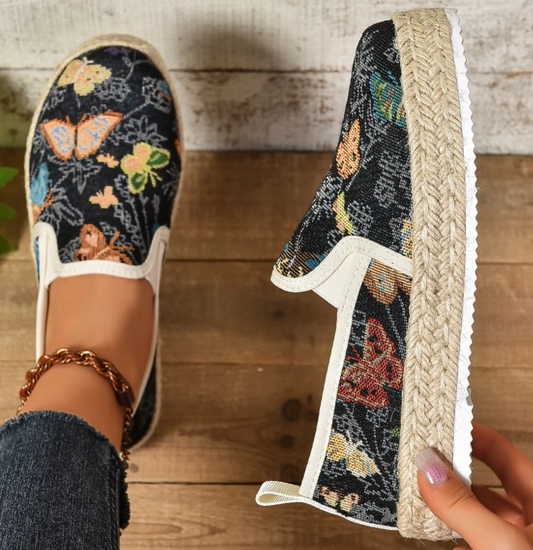 Plateau-Espadrilles mit Blumenmuster – Fleur