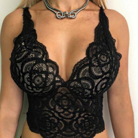 Schwarzes Spitzen-Bralette, florales Muster, Damenunterwäsche, sexy Dessous, modisch.