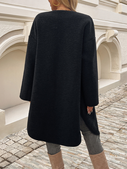 Lang Fleece Damenjacke Mit Knopfverschluss – Elara