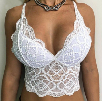 Weißes Spitzen-Bralette, Damenunterwäsche, florales Design, verstellbare Träger, sexy Dessous.