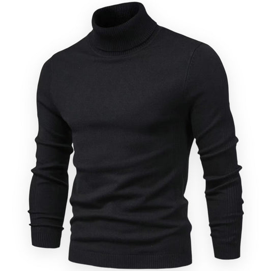 Schwarzer Rollkragenpullover Herren, langärmelig, Strick, elegant, warm, modisch.