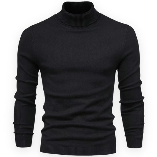 Schwarzer Rollkragenpullover Herren, Strick, Langarm, elegant, warm, modisch.