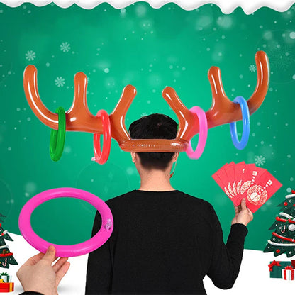 Aufblasbares Rentiergeweih-Spiel, Weihnachtsfeier, Ringe werfen, Kinder, Erwachsene, Spaß.