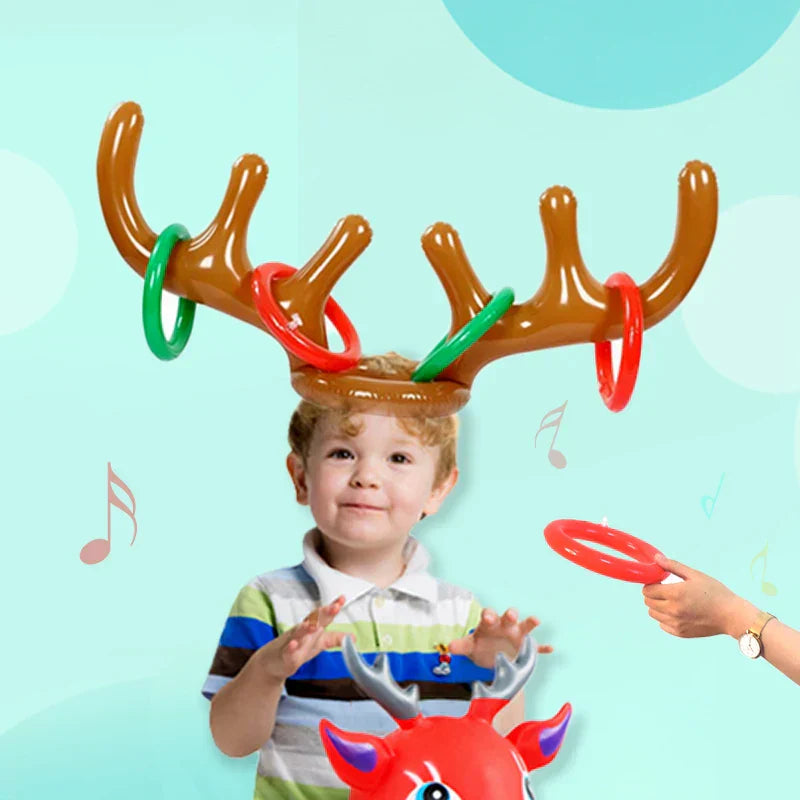 Kinderspielzeug Rentiergeweih Wurfspiel, aufblasbar, braun, mit Ringen, Partyspiel.
