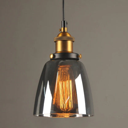 Industrielle Hängelampe aus Glas mit Edison-Glühbirne, Vintage-Stil, schwarz-gold.