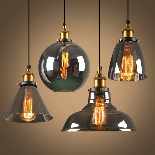 Industrielle Pendelleuchten aus Glas, Vintage-Design, Edison-Glühbirnen, schwarz-gold.