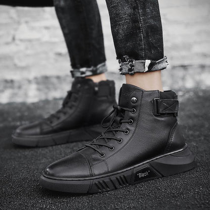 Schwarze Handgemachte Lederstiefel - NoirCraft