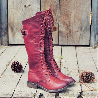 Kniehohe Leder-Damenstiefel mit Schnürung und orthopädischem Komfort – Soraya