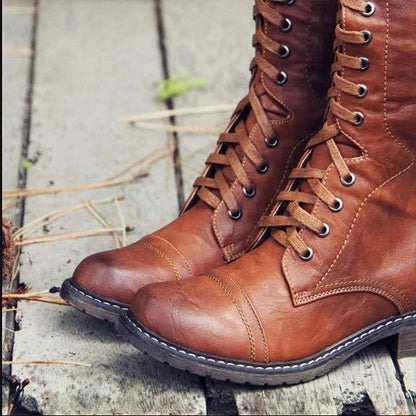 Kniehohe Leder-Damenstiefel mit Schnürung und orthopädischem Komfort – Soraya
