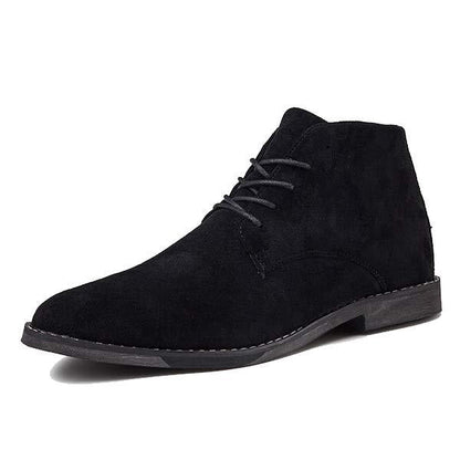 Schwarzer Herren-Wildlederstiefel, elegantes Design, Schnürung, rutschfeste Sohle.