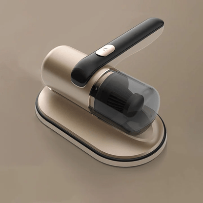 Tragbarer, kabelloser Staubsauger in Beige und Schwarz, ideal für Auto- und Haushaltsreinigung.