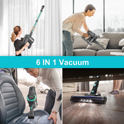 6-in-1 Akku-Staubsauger, kabellos, vielseitig, für Boden, Möbel, Auto, in modernem Design.