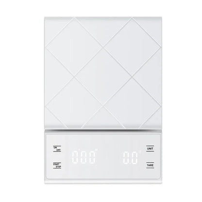 Digitale Küchenwaage mit Timer, weiß, max. 5kg, Genauigkeit 0,1g, LCD-Anzeige.