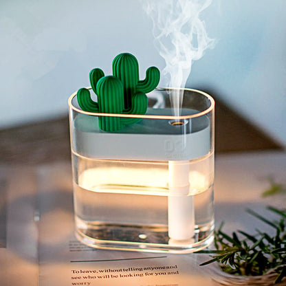 Kaktus Luftbefeuchter, transparent, LED-Beleuchtung, modernes Design, Tischdekoration.