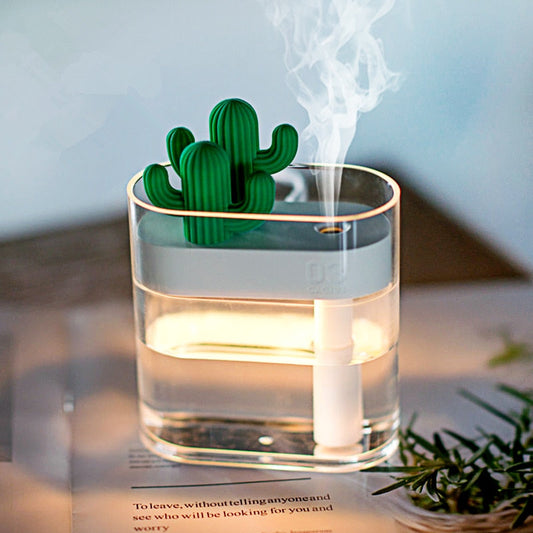Kaktus Luftbefeuchter, transparent, LED-Beleuchtung, modernes Design, Tischdekoration.