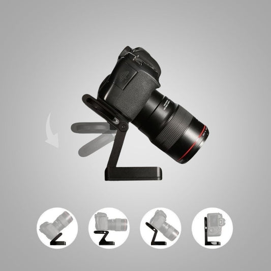 Schwarzer Kamera-Stativhalter, verstellbar, für DSLR-Kameras, robustes Design.