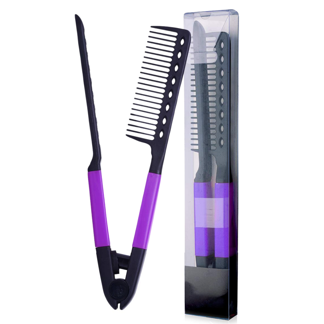 Lila Haarglätter-Kamm, hitzebeständig, ideal für glattes Haarstyling, Kunststoff.