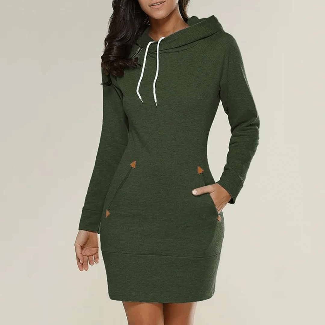 Sweatkleid | Taschen | Kaputzen | Knielang | Lange Ärmel | Einfarbig-Luzern Mode