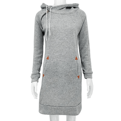 Sweatkleid | Taschen | Kaputzen | Knielang | Lange Ärmel | Einfarbig-Luzern Mode