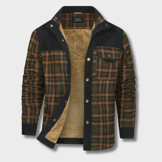 Kariertes Herrenhemdjacke, braun-schwarz, Fleece-Innenfutter, Knopfleiste, MADE GENTS.