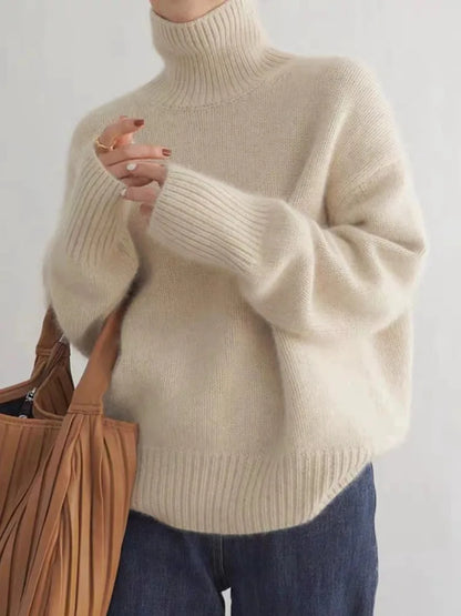 Damen Kaschmir Rollkragenpullover, beige, 100% Wolle, Herbst Winter Mode 2023, lässig elegant.