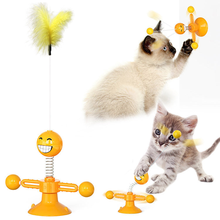 Katzenspielzeug mit gelbem Federball, interaktiv, für Kätzchen, langlebig, lustig.