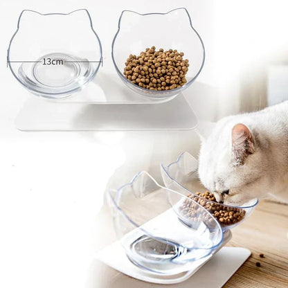 Transparente Katzennäpfe mit Futter, rutschfest, erhöht, 13 cm, für Katzenfutter und Wasser.