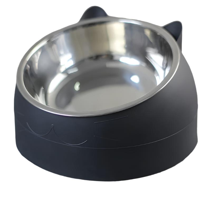 Schwarzer Katzennapf aus Edelstahl, rutschfest, für Haustiere, modernes Design.