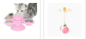 Graues Kätzchen mit rosa Katzenspielzeug, interaktives Futterlabyrinth, Kunststoff.