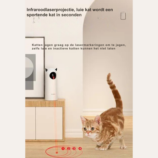 Katzenlaser-Spielzeug, weiß, mit Infrarot, interaktiv, für faule Katzen, auf Holzboden.