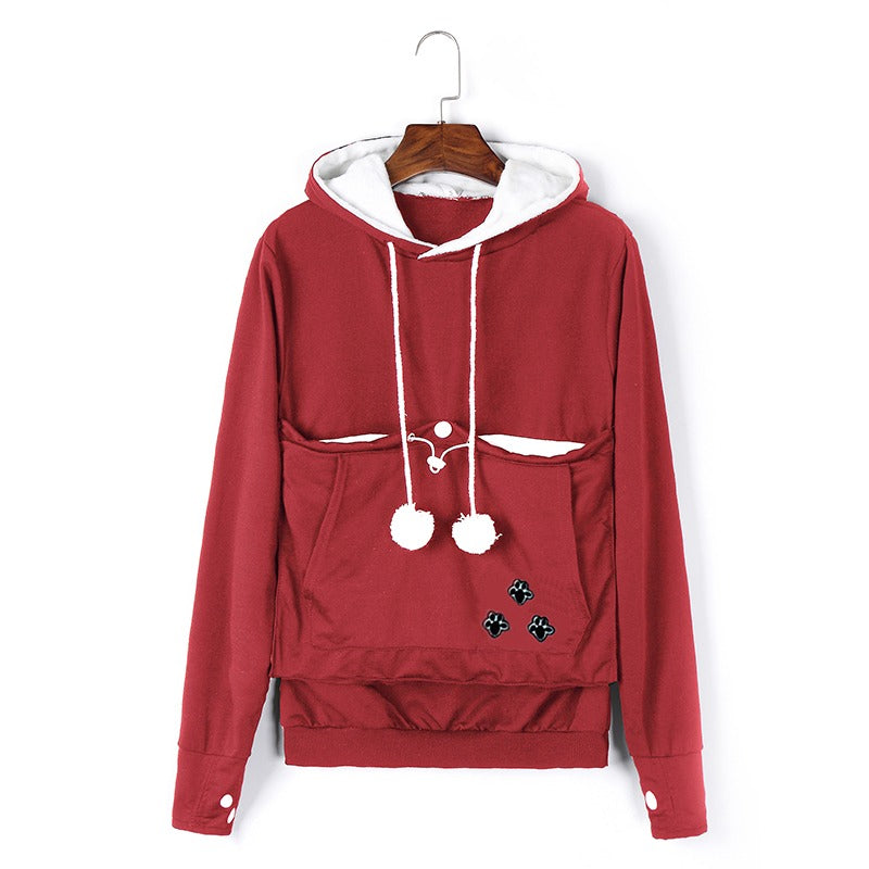 Roter Katzenpullover mit Kapuze, bequem, Anti-Haar, ideal zum Schlafen, Größe S.
