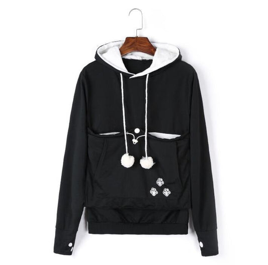 Schwarzer Katzenpullover mit Kapuze, bequem, Anti-Haar, ideal für Schlaf, Größe S.