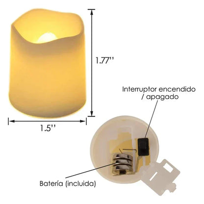 LED-Teelicht mit Batterie, warmweiß, Ein/Aus-Schalter, 1,77" hoch, 1,5" Durchmesser.