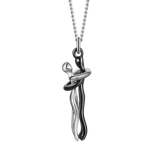 Silberne Halskette mit abstraktem Paar-Anhänger, Edelstahl, modern, Schmuck für Damen.