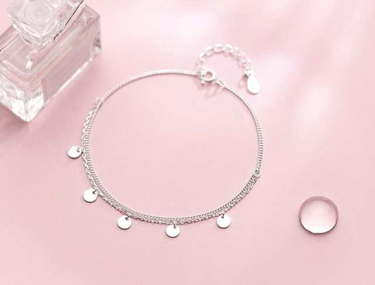 925 Sterling Silber Armband, mehrlagig, polierte runde Münzen, Damen Schmuck, elegant, modisch.