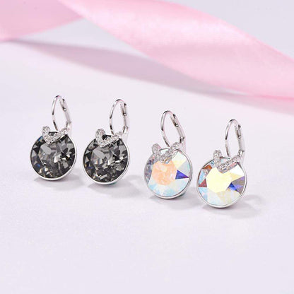 Silberne Ohrringe mit runden Kristallen, funkelnd, modisch, Schmuck für Damen.