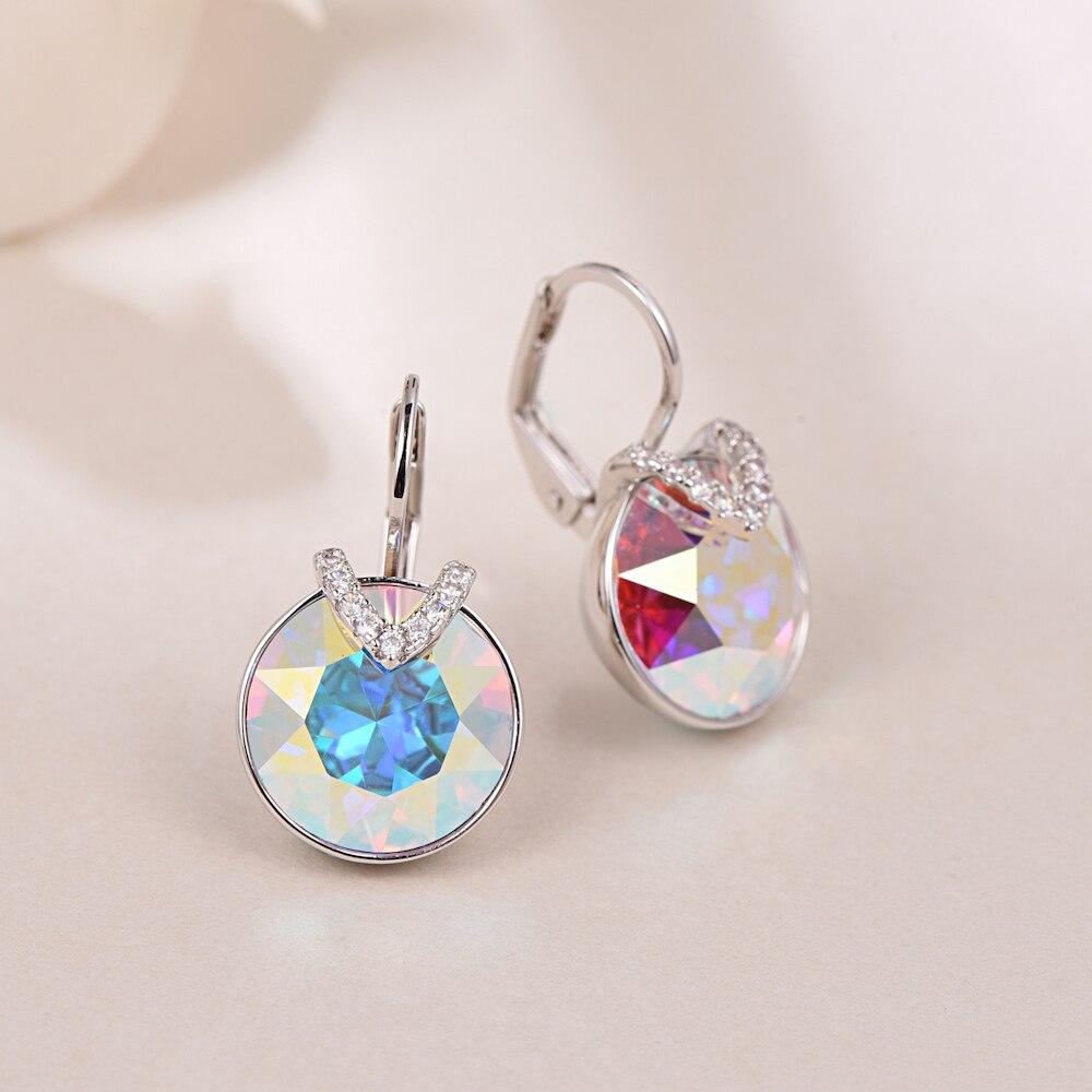 Ohrringe mit bunten Kristallen, silberne Fassung, elegantes Design, Schmuck für Damen