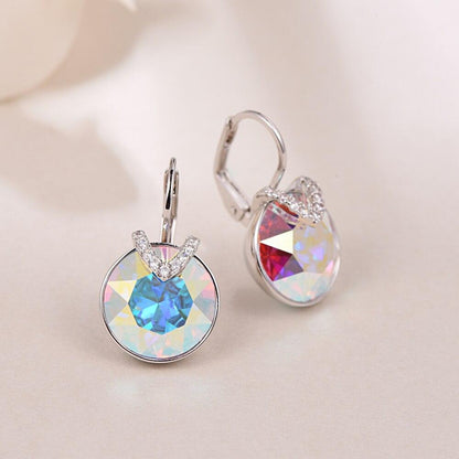 Ohrringe mit bunten Kristallen, silberne Fassung, elegantes Design, Schmuck für Damen