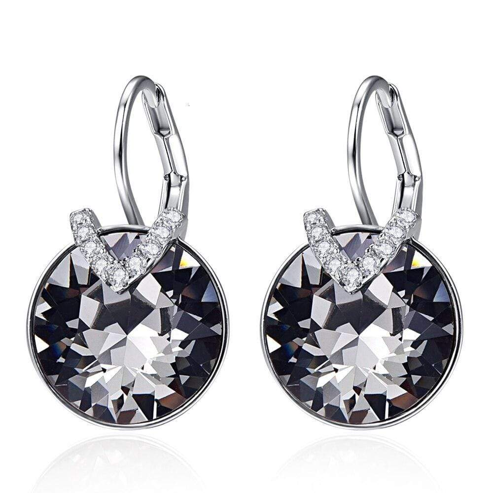 Schwarze Kristall-Ohrringe mit silbernem Haken, elegantes Design, Schmuck für Damen.