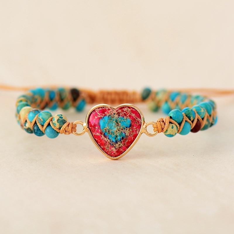 Makramee-Armband mit Herzanhänger, Naturstein, Türkis, Damen-Schmuck, Freundschaftsarmband.