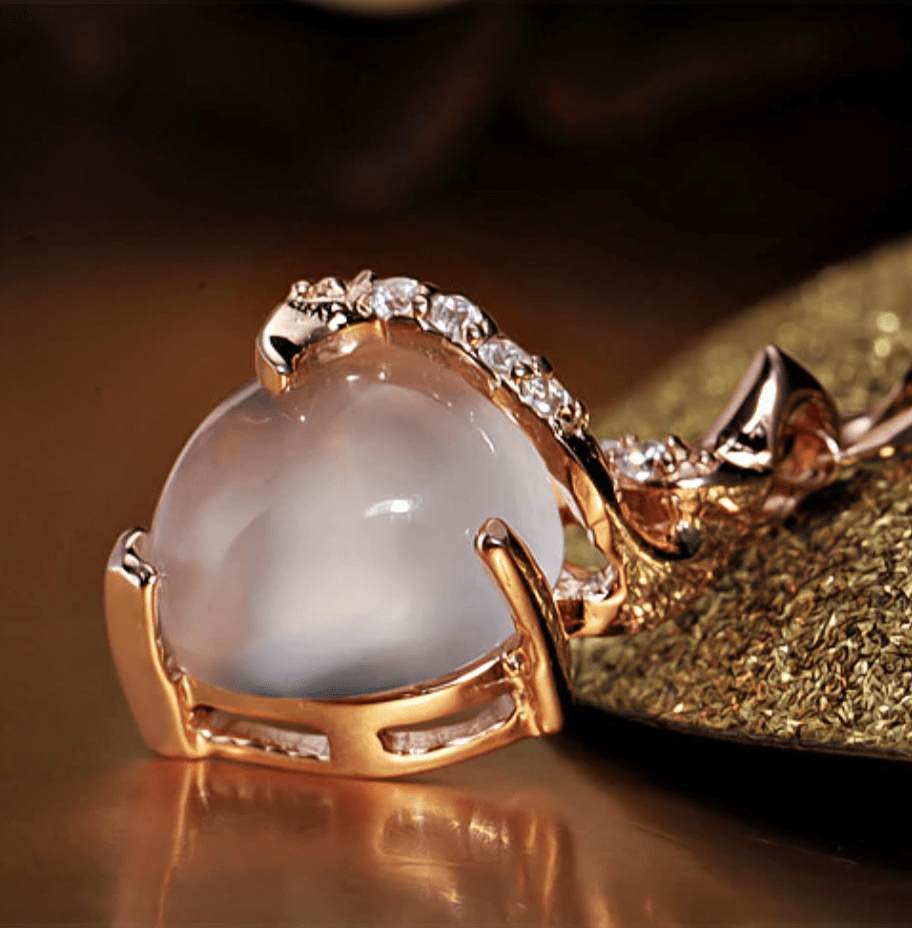 Opal Herz Halskette, Roségold, mit Diamanten, eleganter Schmuck, Geschenk für Frauen