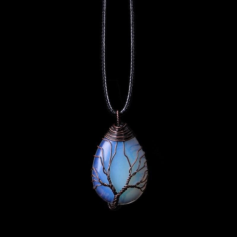 Handgemachte Opalith-Tropfen-Halskette, Boho-Stil, Kupferdraht, blau, Schmuck für Damen.