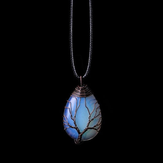 Handgemachte Opalith-Tropfen-Halskette, Boho-Stil, Kupferdraht, blau, Schmuck für Damen.