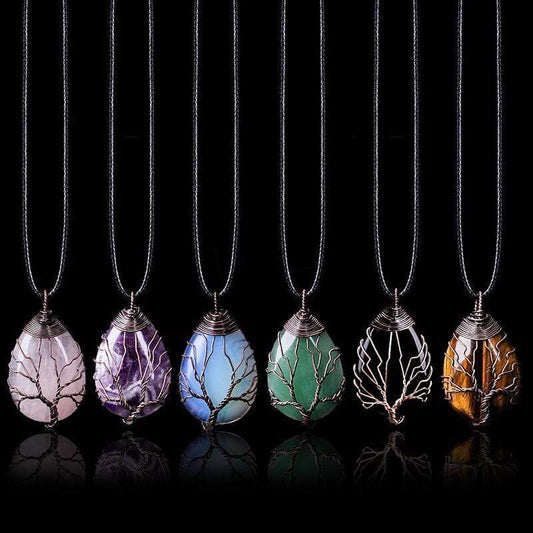 Handgemachte Boho-Halskette mit Opalith-Tropfen, Silberdraht, einzigartiges Design, Schmuck.