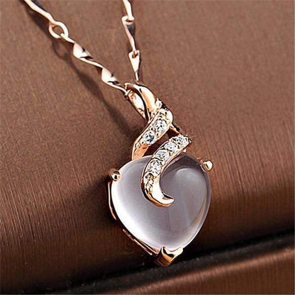 Opal Herz Halskette, Roségold, mit Zirkonia, eleganter Schmuck, Damen Accessoire.