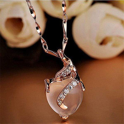 Opal Herz Halskette, roségold, mit Zirkonia, eleganter Schmuck für Damen.