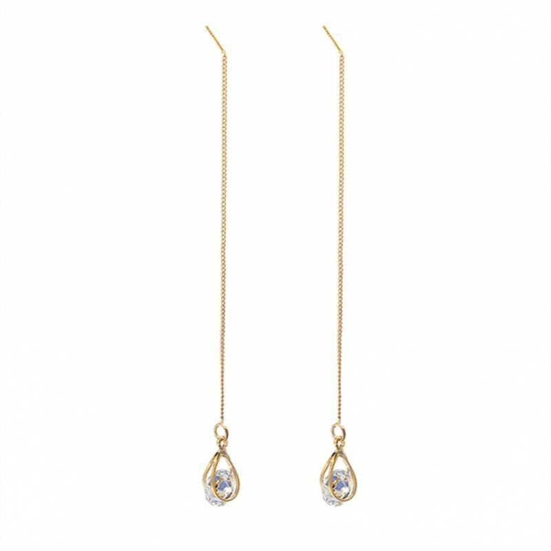 Goldene lange Tropfen Strass Ohrringe, eleganter Schmuck, Damenaccessoire, modisch.