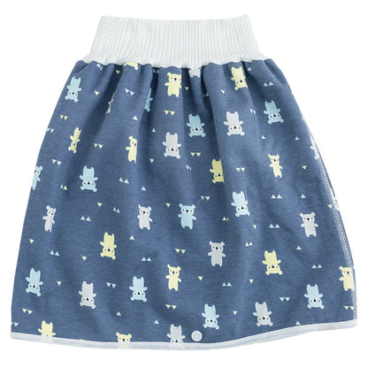 Blauer Kinderrock mit Tiermotiven, elastischer Bund, wiederverwendbar, 2-in-1 Design.