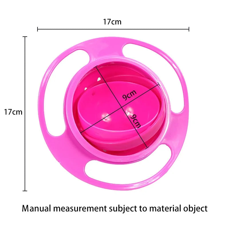 Rosa Gyroskop-Schüssel für Kinder, 17cm, spillfrei, BPA-frei, drehbar, langlebig.